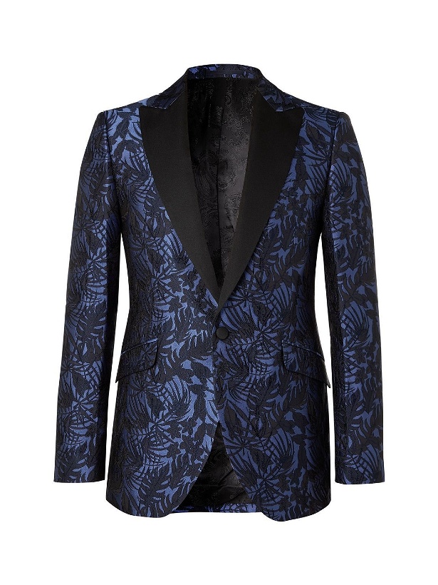 Photo: Favourbrook - Botanics Grosgrain-Trimmed Cotton and Silk-Jacquard Tuxedo Jacket - Blue