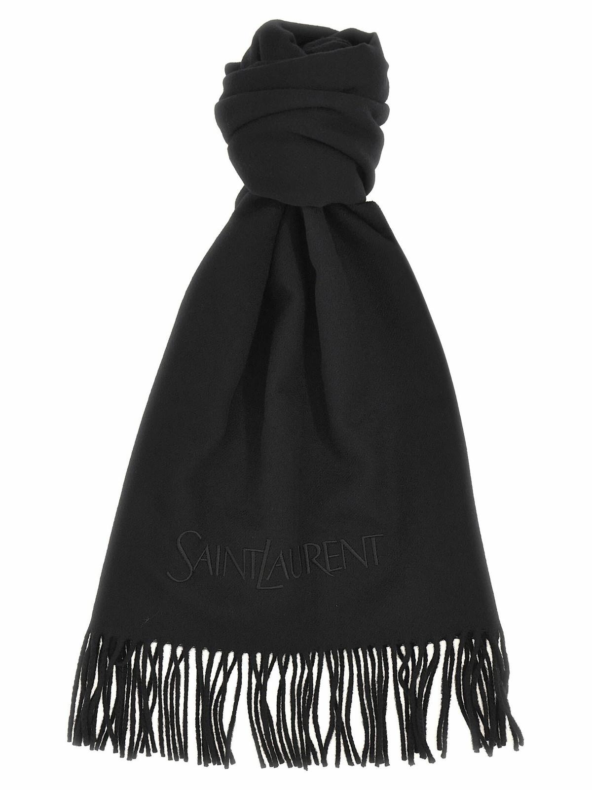 【送料&関税込】Saint Laurent Logo Plaque Fringed Scarf SAINT LAURENT - Logo-Appliquéd Fringed Silk Scarf Saint Laurent