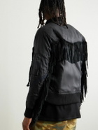 Greg Lauren - Black Tails Slim-Fit Fringed Suede-Trimmed Shell Bomber Jacket - Black