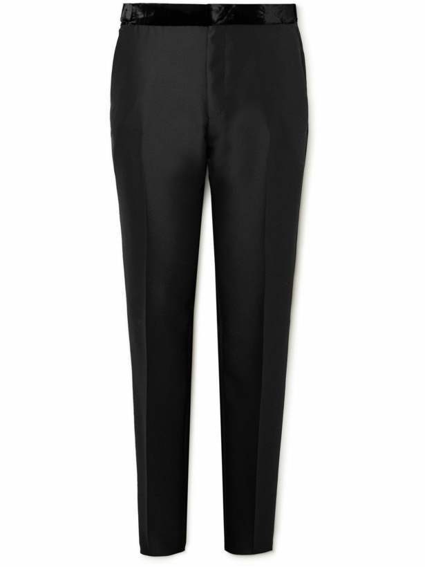 Photo: TOM FORD - Cooper Slim-Fit Velvet-Trimmed Wool and Silk-Blend Tuxedo Trousers - Black