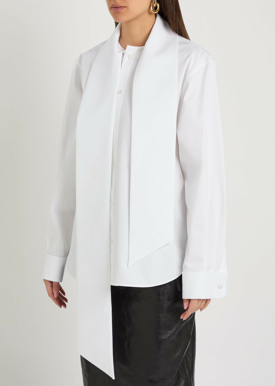 Saint Laurent Scarf-effect Cotton-poplin Shirt White