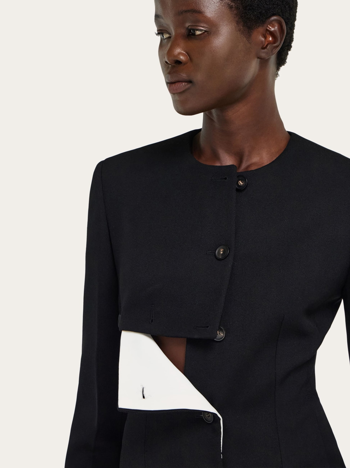 Ferragamo Womens Wool jacket with button detail in Black