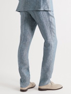 Brunello Cucinelli - Straight-Leg Pleated Herringbone Hemp and Linen-Blend Suit Trousers - Blue