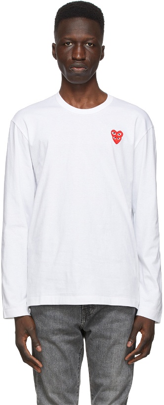 Photo: COMME des GARÇONS PLAY White Layered Double Heart Long Sleeve T-Shirt