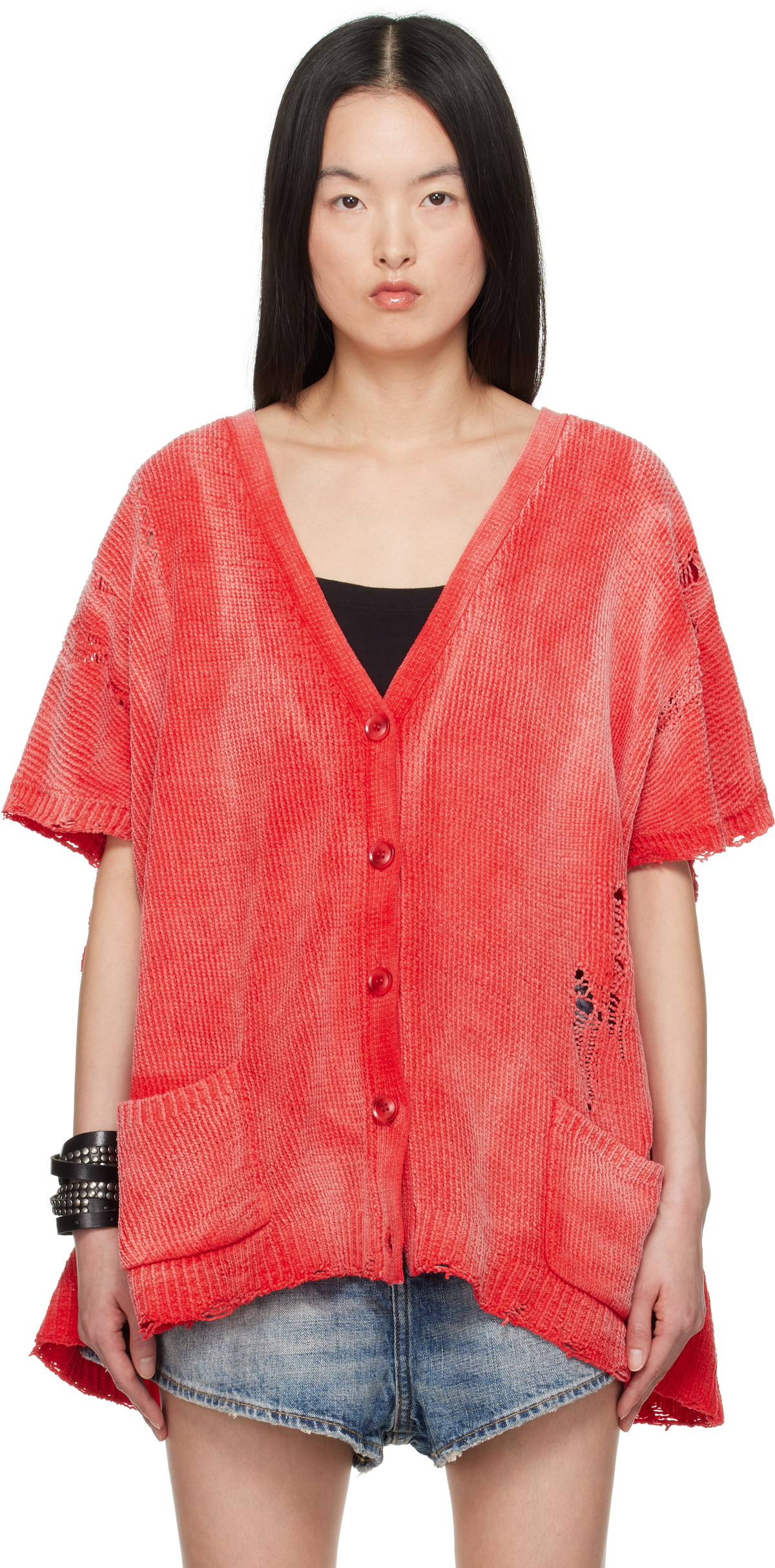 R13 Red Sleeveless Boxy Cardigan