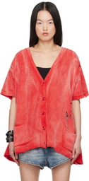 R13 Red Sleeveless Boxy Cardigan