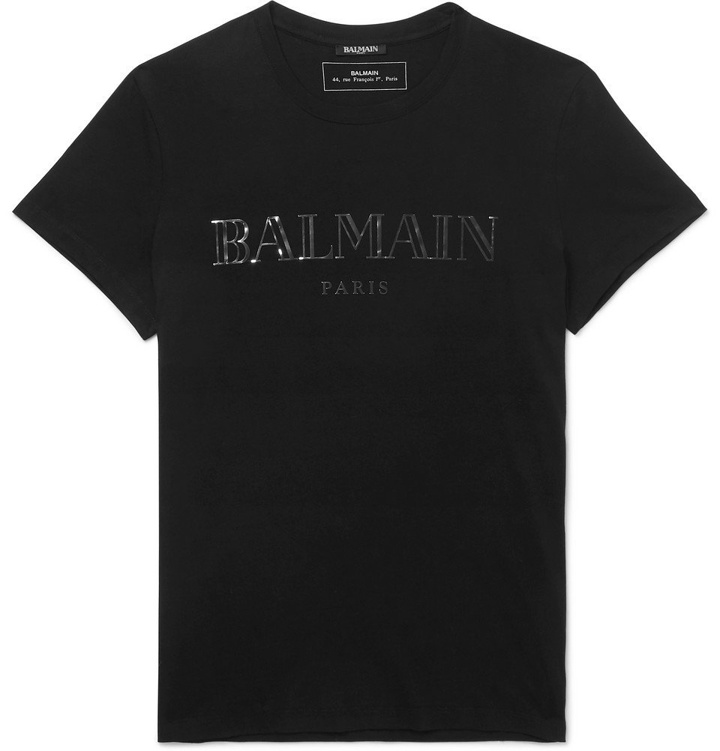 Photo: Balmain - Slim-Fit Metallic Logo-Print Cotton-Jersey T-Shirt - Men - Black
