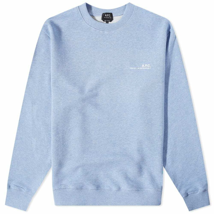 Photo: A.P.C. Men's A.P.C Item Logo Crew Sweat in Sky Blue Marl