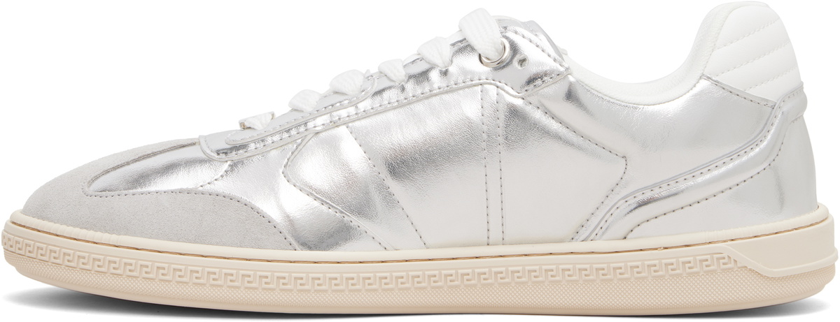 Versace Silver Greca Court Metallic Sneakers