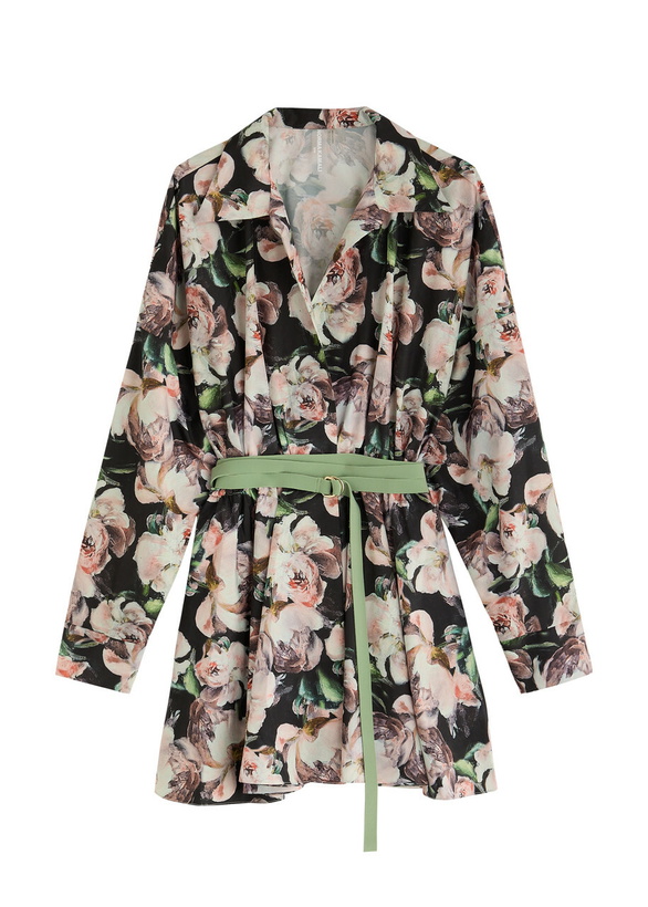 Photo: Norma Kamali Belted Floral-print Shell Mini Dress Pink