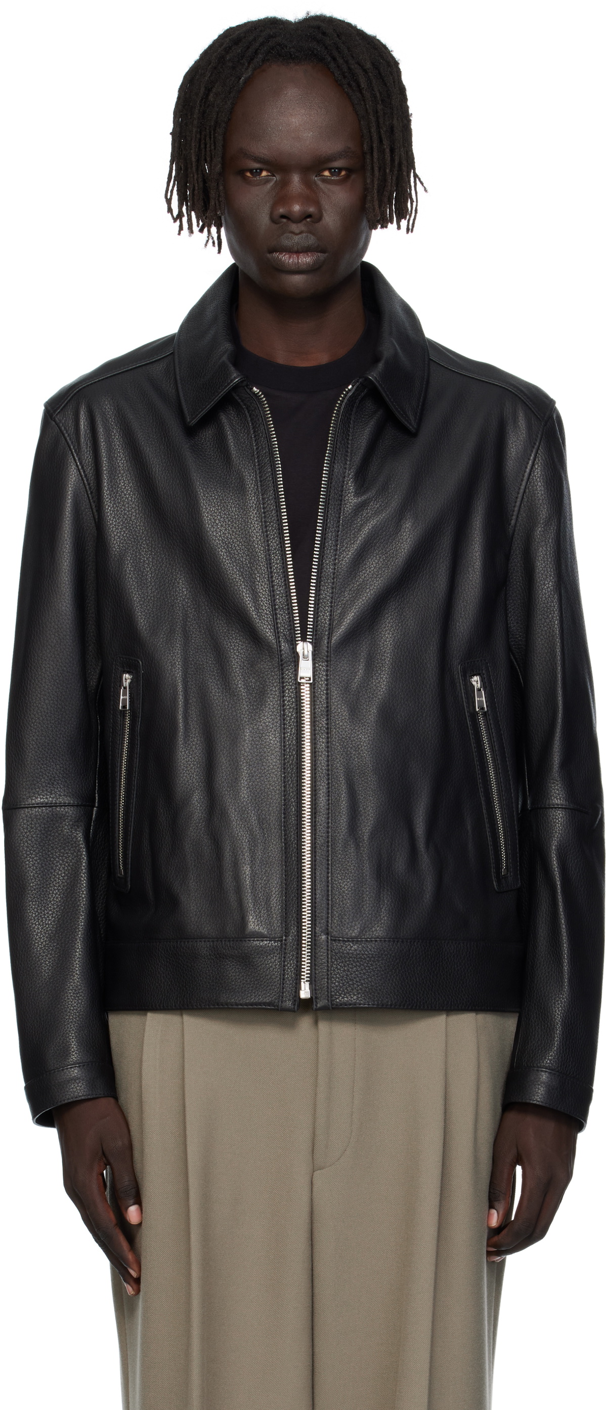 BOSS Black Regular-Fit Zip Leather Jacket