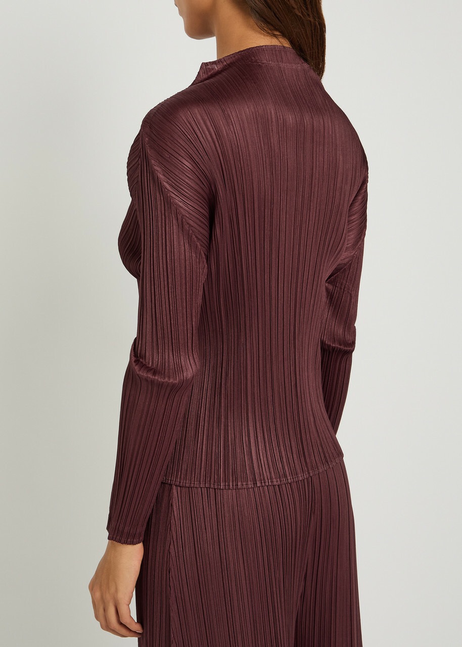 Pleats Please Issey Miyake Pleated Mock-neck Woven top Bordeaux