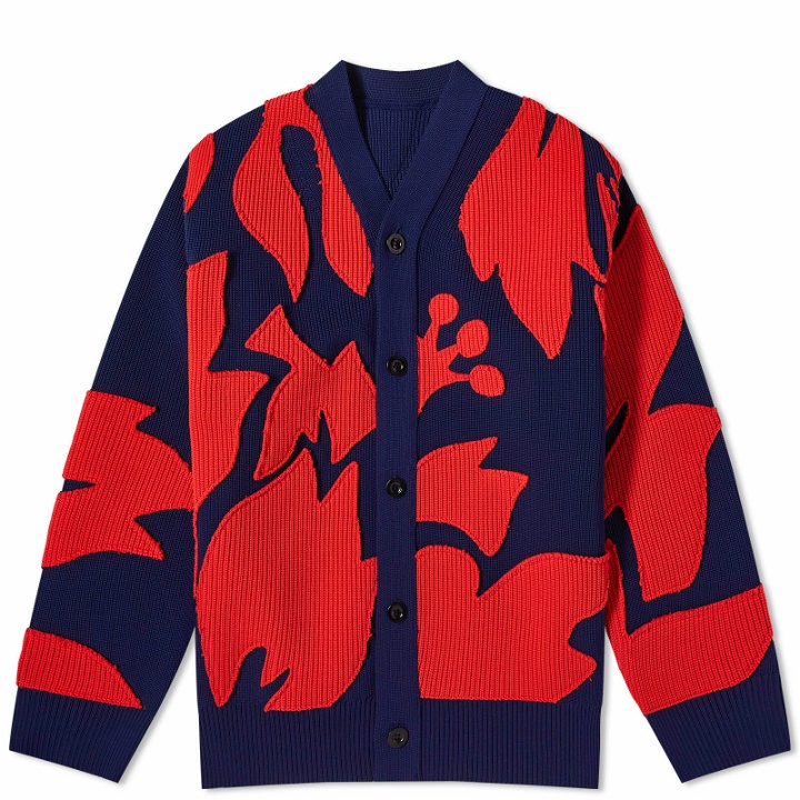 Photo: Sacai Men's Floral Embroidered Patch Cardigan in Navy/Red