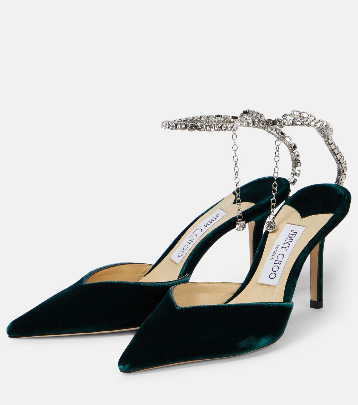 【関税込み】Jimmy Choo ブラック Saeda 85 ヒール Black Patent Leather Pumps with Crystal Embellishment
