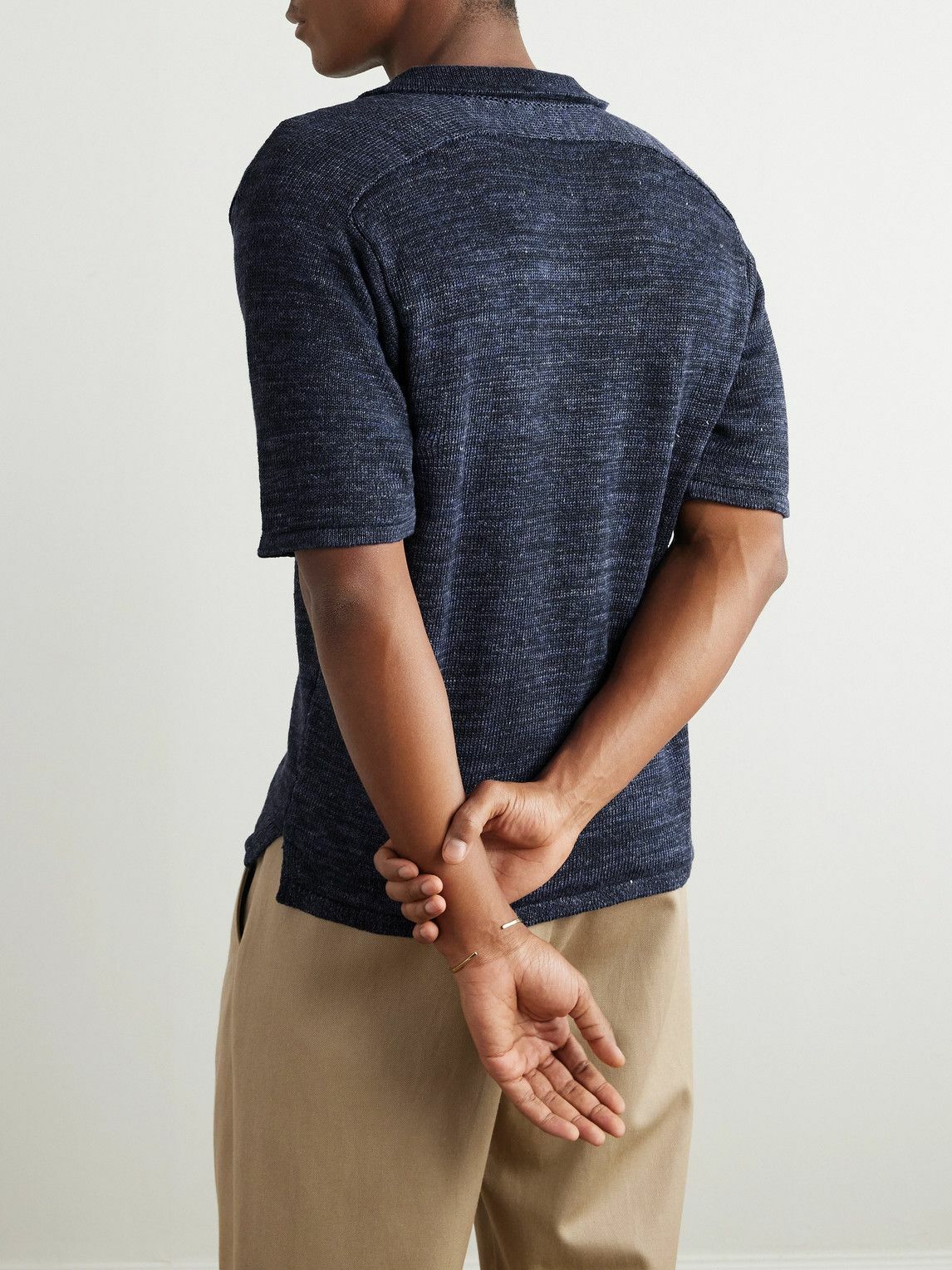Inis Meáin - Knitted Linen Polo Shirt - Blue