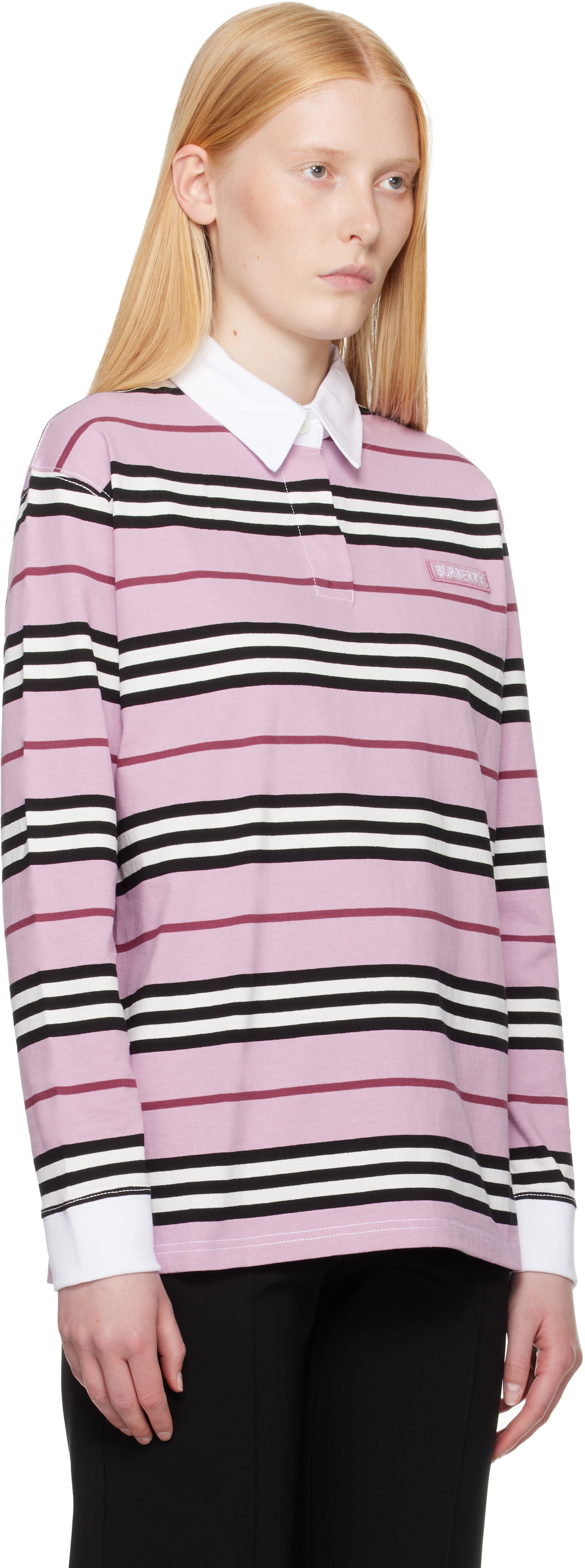 Burberry Pink Long-Sleeve Striped Cotton Polo Burberry