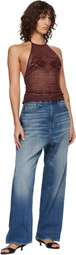 AMIRI Burgundy Floral Crochet Open Back Tank Top