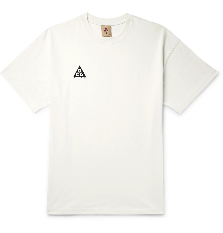 Photo: Nike - ACG NRG Oversized Logo-Embroidered Cotton-Jersey T-Shirt - Off-white