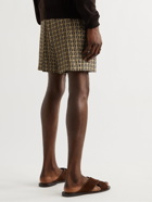 FENDI - Pleated Logo-Print Woven Bermuda Shorts - Neutrals
