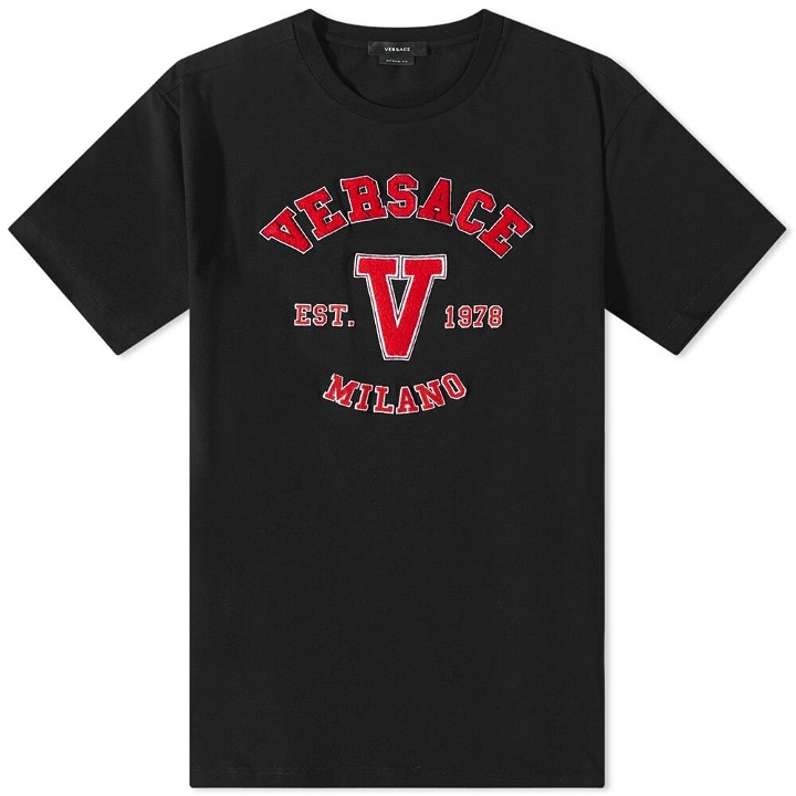 Photo: Versace Men's Varsity Logo T-Shirt in Black/Red