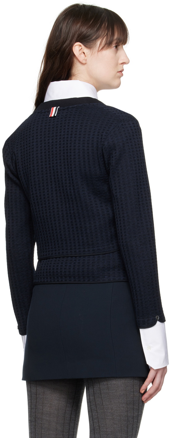 Thom Browne Navy Checkered Jacquard Cardigan Thom Browne