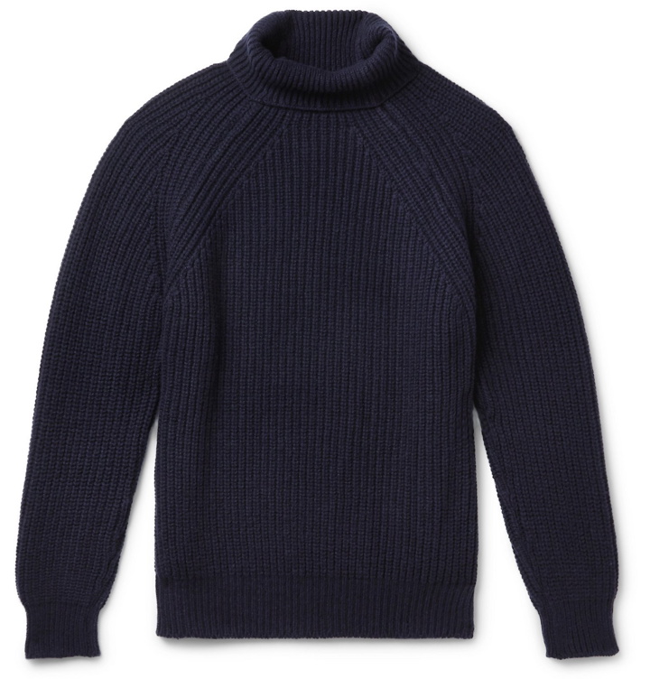 Photo: Anderson & Sheppard - Ribbed Merino Wool Rollneck Sweater - Blue
