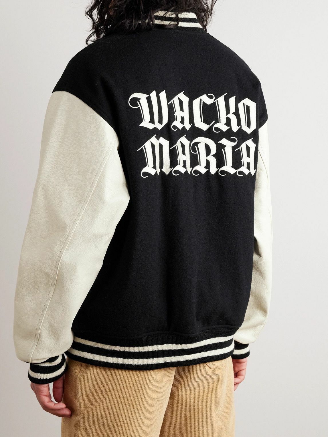 Wacko Maria - Logo-Embroidered Wool-Blend Felt and Leather Varsity