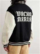 Wacko Maria - Logo-Embroidered Wool-Blend Felt and Leather Varsity Jacket - Black