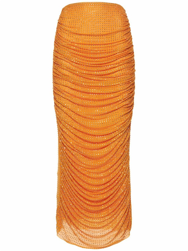 Photo: SELF-PORTRAIT - Orange Hotfix Mesh Midi Skirt