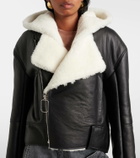 JW Anderson Hooded leather and shearling biker jacket