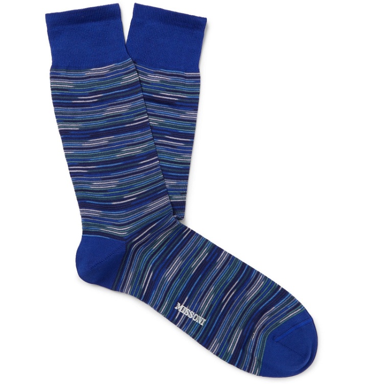 Photo: Missoni - Striped Cotton-Blend Jacquard Socks - Blue