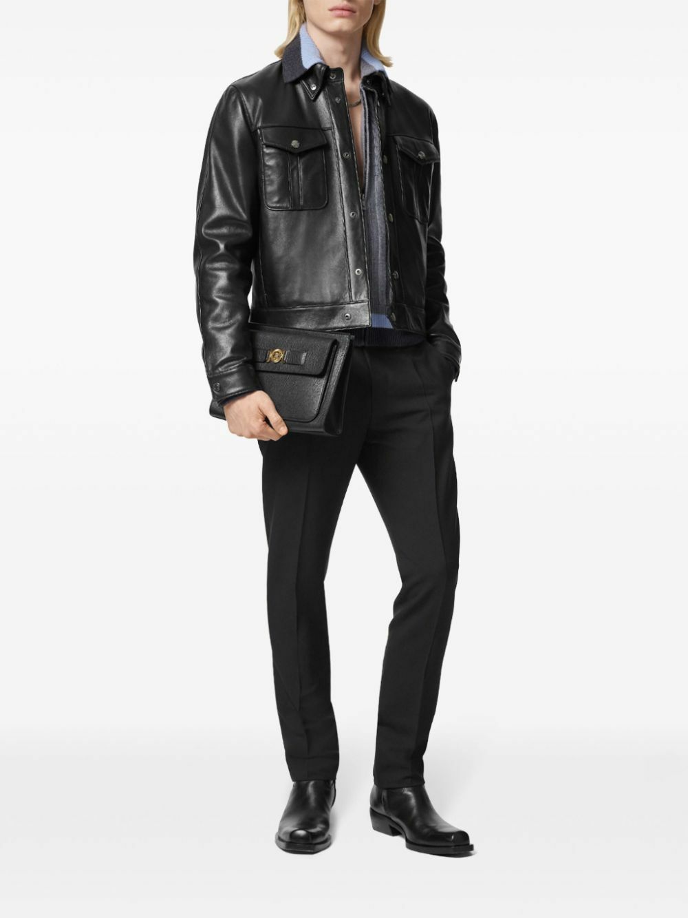 Versace Black Single-Breasted Leather Jacket Versace