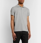 SAINT LAURENT - Studded Mélange Cotton-Piqué Polo Shirt - Gray