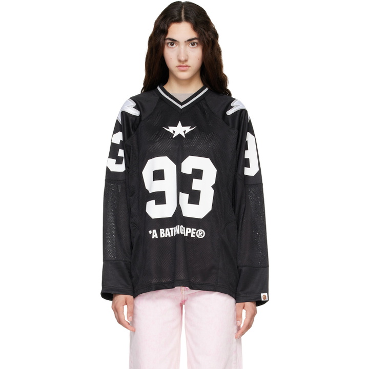 Photo: BAPE Black Line Camo Multi Logo Football Jersey T-shirt