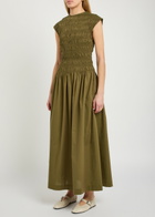 Faithfull The Brand Ale Smocked Cotton Midi Dress Green