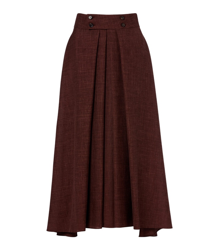 Photo: Loro Piana Petra pleated wool, silk, and linen midi skirt