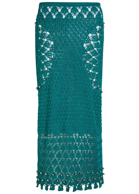 Photo: Rabanne Bead-embellished Crochet Cotton Midi Skirt Green