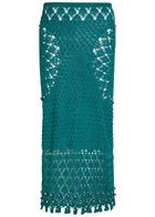 Rabanne Bead-embellished Crochet Cotton Midi Skirt Green
