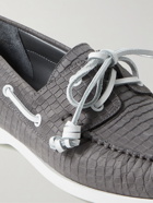 Manolo Blahnik - Sidmouth Croc-Effect Nubuck Boat Shoes - Gray