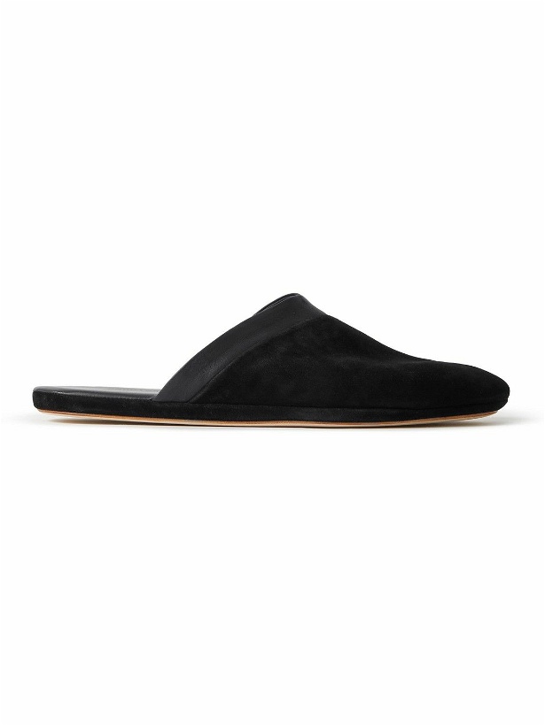 Photo: John Lobb - Knighton Leather-Trimmed Suede Slippers - Black
