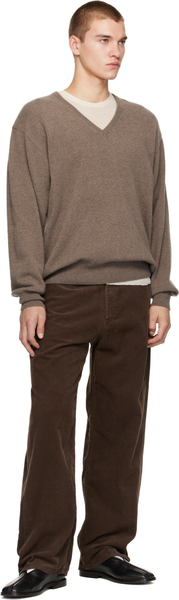 ssstein Taupe Pure Cashmere V-Neck Sweater ssstein