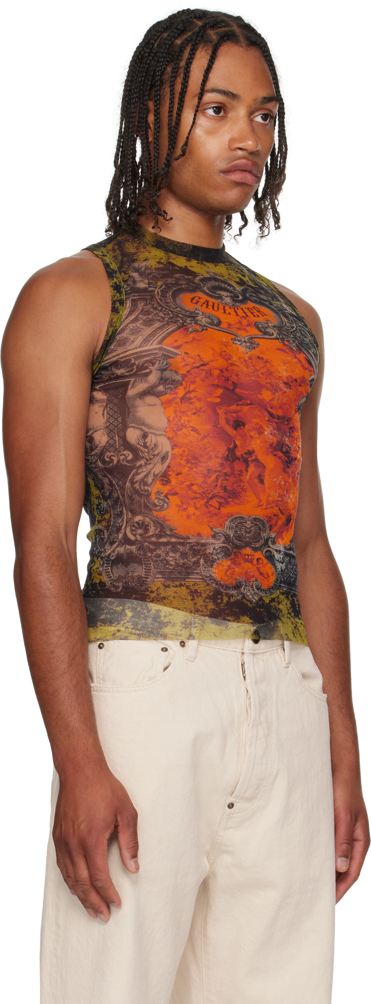 Jean Paul Gaultier Khaki & Orange 'The Médaillon' Tank Top