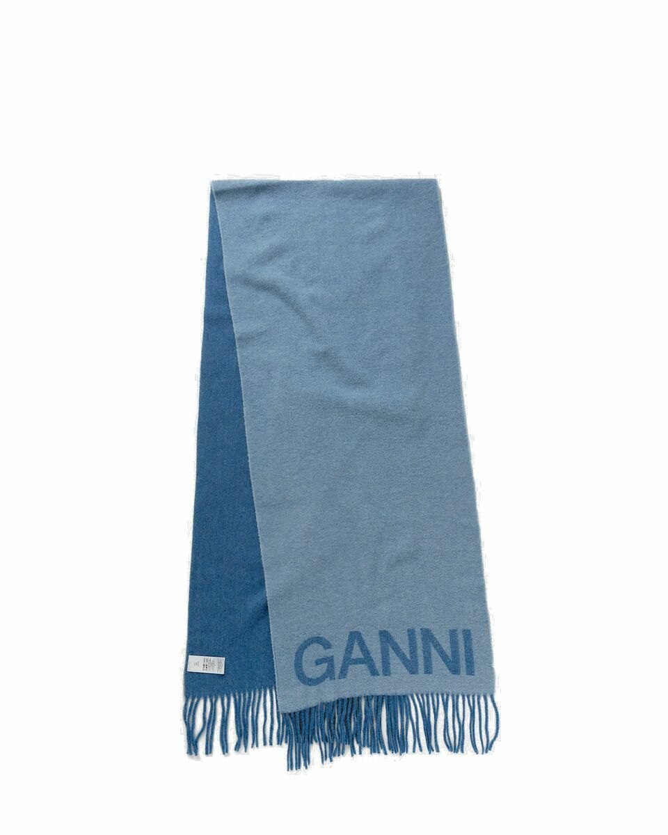 Photo: Ganni Recycled Wool Fringed Scarf Blue - Womens - Scarves