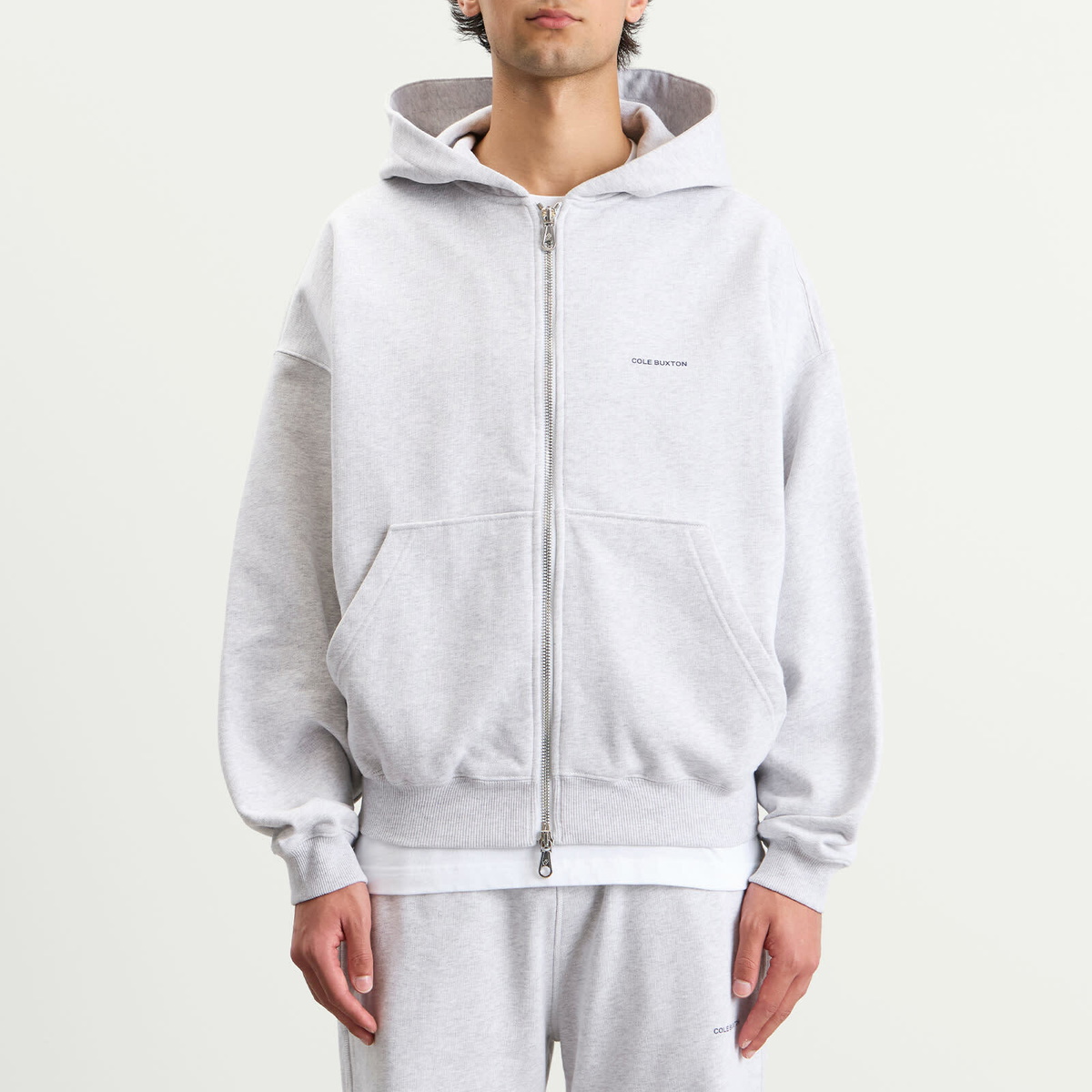 Cole Buxton Men's Mini Logo Zipped Hoodie in Light Grey Marl