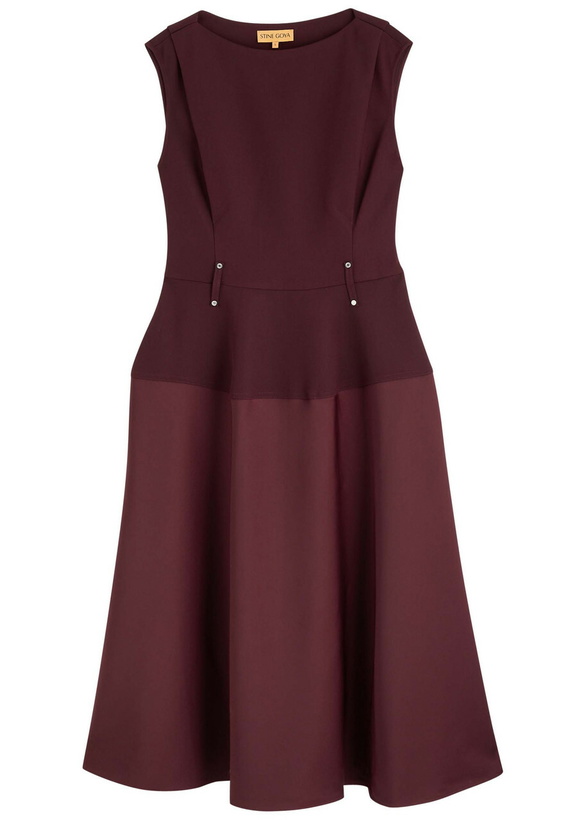 Photo: Stine Goya Panelled Crepe and Twill Midi Dress Aubergine