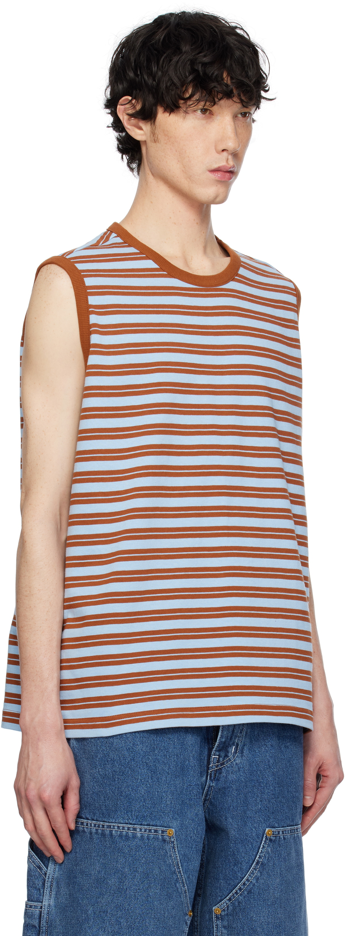 AFTER PRAY Brown & Blue Stripe Tank Top