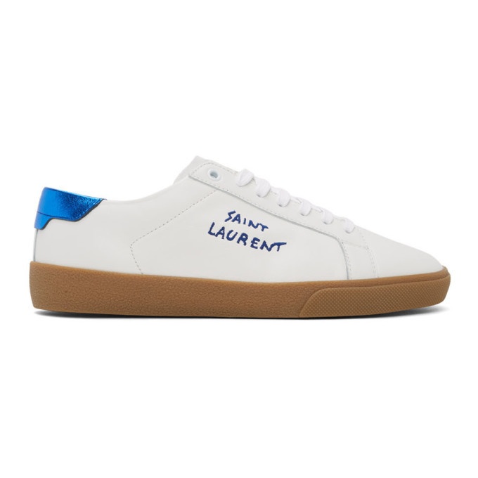 Photo: Saint Laurent White and Blue Court Classic Sneakers