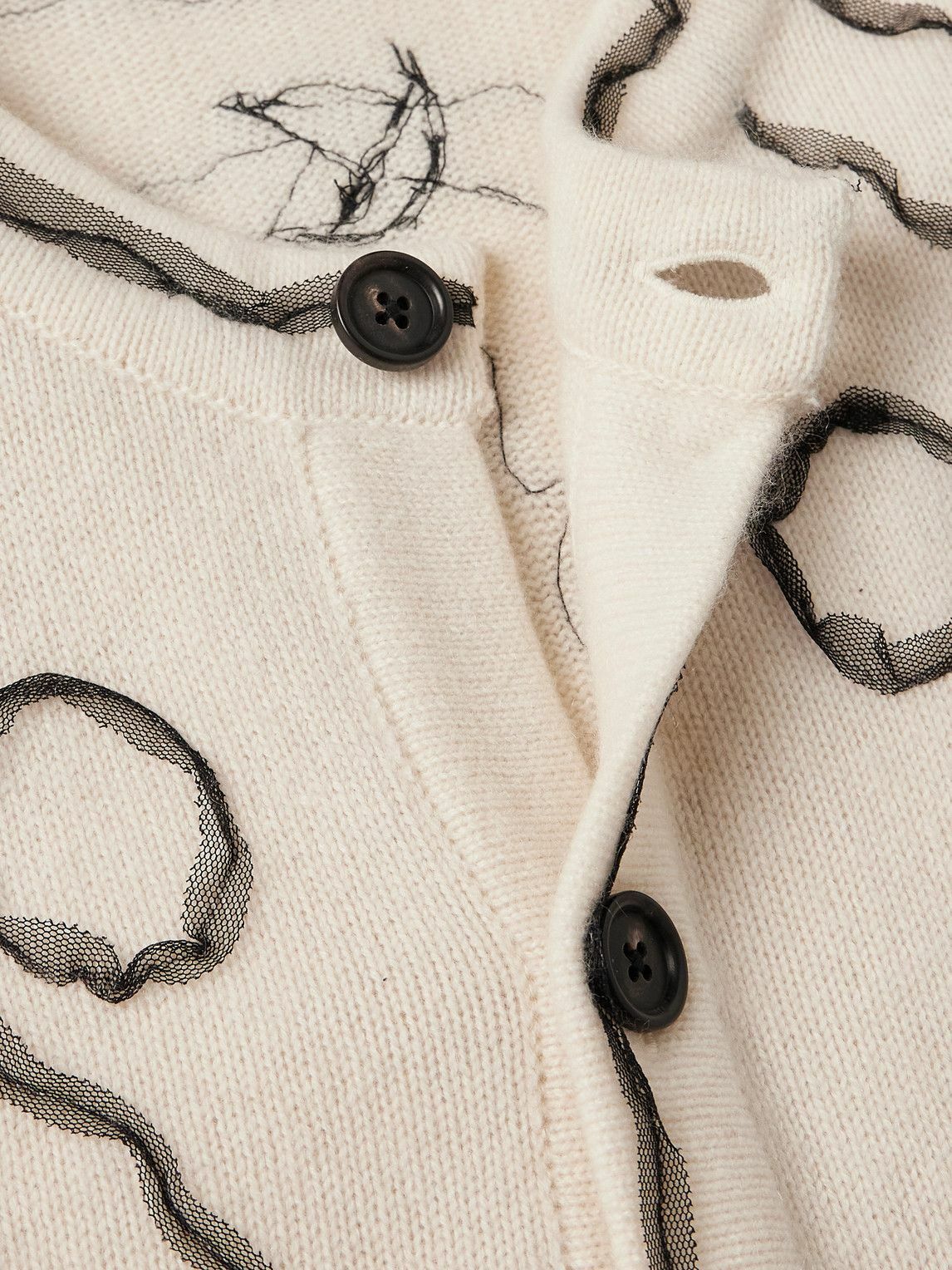 BODE - Winter Garden Tulle-Appliquéd Cashmere Cardigan - Neutrals