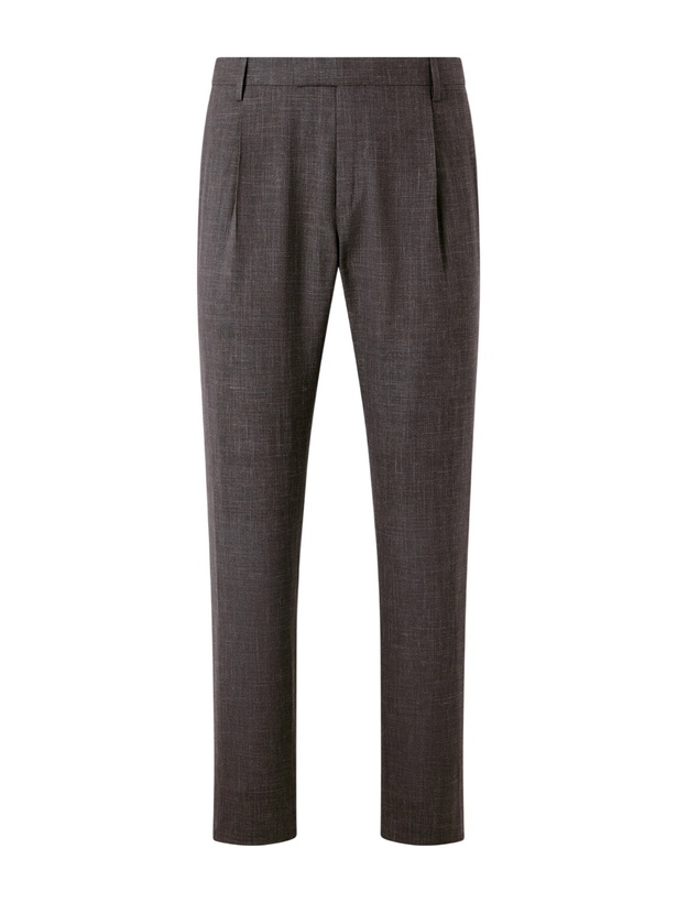 Photo: Mr P. - Straight-Leg Pleated Wool, Silk and Linen-Blend Suit Trousers - Brown