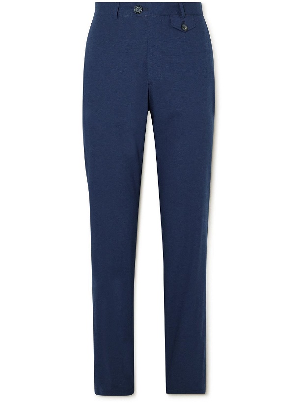 Photo: Oliver Spencer - Fishtail Straight-Leg Cotton-Blend Suit Trousers - Blue